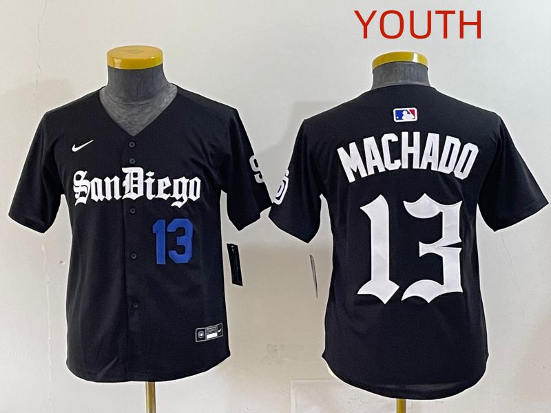 Youth 2025 San Diego Padres #13 Machado Black Five generations Joint Name Nike MLB Jersey style 2->youth mlb jersey->Youth Jersey